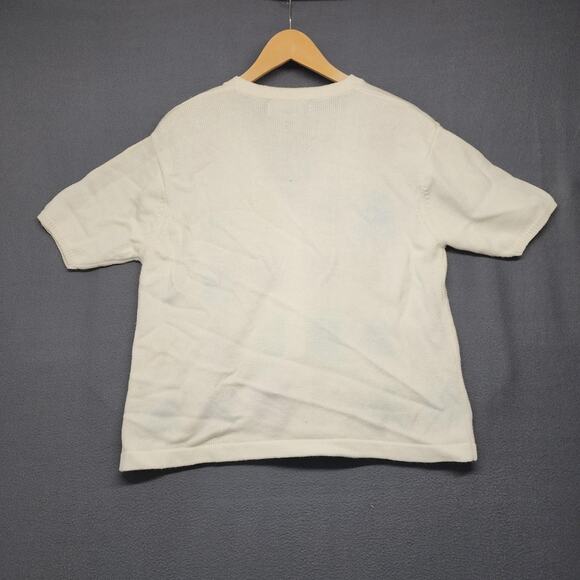 Terazzo Cardigan Sweater Womens Large White Short Sleeve V Neck Sequin Patchwork - Picture 2 of 16